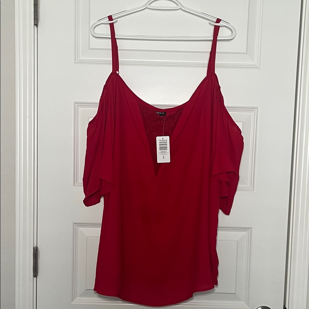 New Georgette Lace Cold Shoulder Flutter Sleeve Top